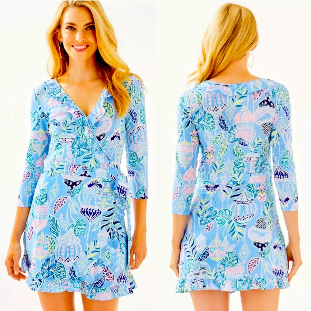Lilly Pulitzer Jessalynn Long Sleeve Wrap Romper Blue Peri Lapis Lantern XXS NEW